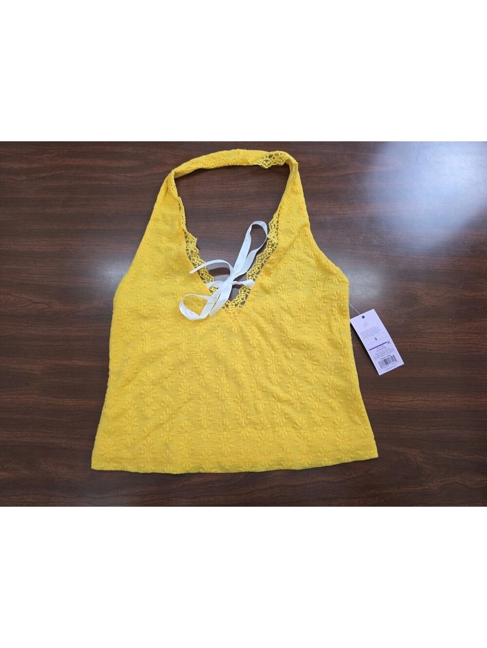 NWT Wild Fable S Yellow Floral Halter Top Bow Tie Front Daisy Tank Y2K Coquette
